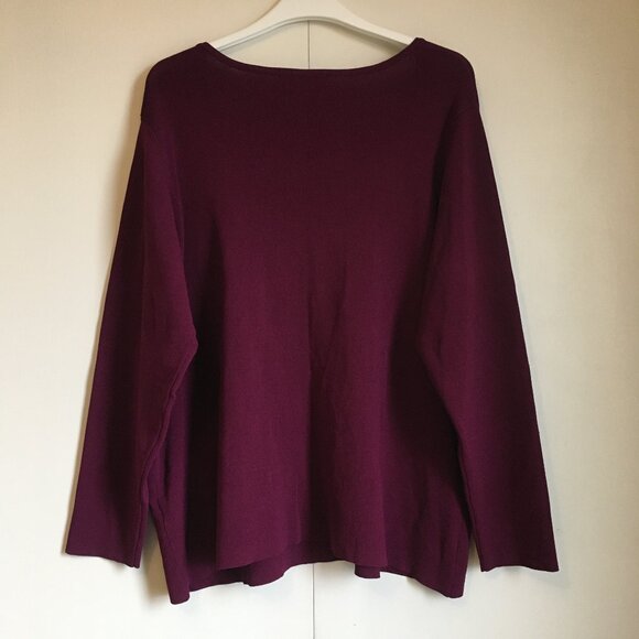 Merlot Red Cross Tie V-Neck Knit Sweater Top - Picture 2 of 14